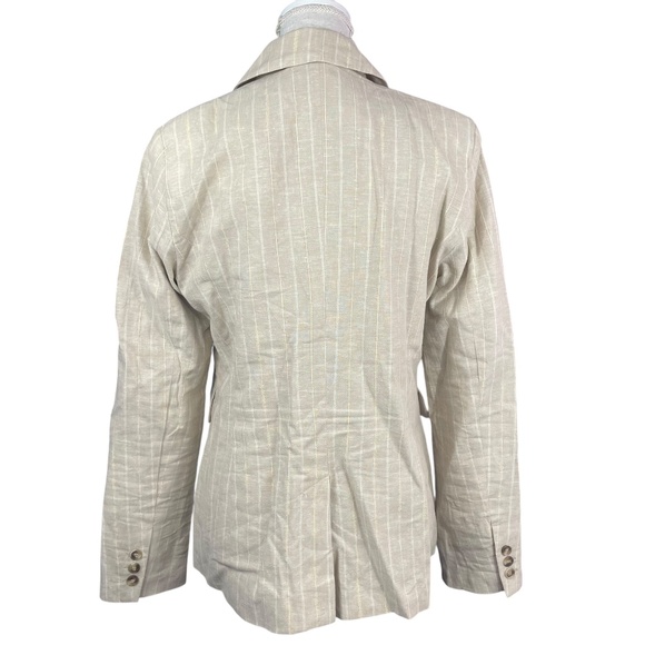 Joie Linen Blend Pinstripe Blazer M Beige Metallic Gold Double Breasted Pockets - Picture 6 of 11